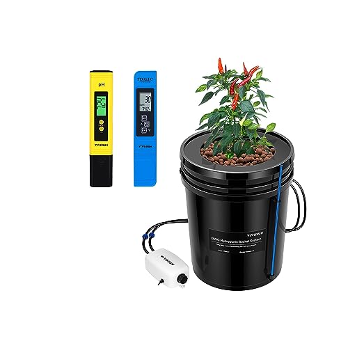 VIVOSUN DWC Hydroponic Growing System, 5-Gallon Deep Water Culture with VIVOSUN pH and TDS Meter Combo for Hydroponics, Pool and Aquarium