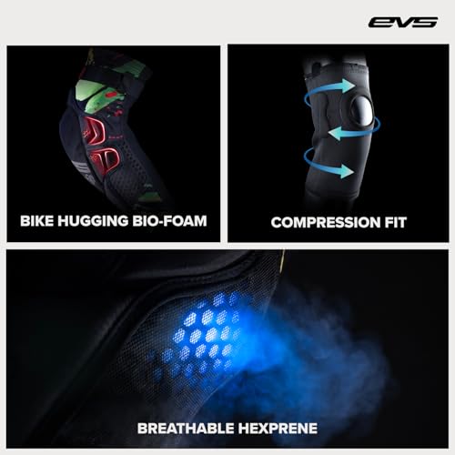 EVS SLAYCO96 AXELL Hodges, Moto Knee/Shin Guard, Reactive Memory Foam | CE Level 3 knee protection with RMF impact foam, breathable Hexprene compression fit, floating sleeve, bio-foam shin coverage - color: Explosion, size: Youth