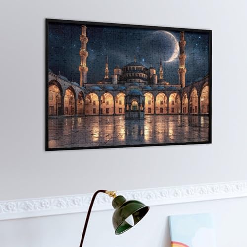 Blue Mosque Islamic Muslim Jigsaw Puzzles for Adults Wooden Puzzle for Home Party Decor 500 PCS - size: 500 PCS