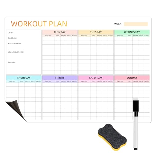 Workout Plan Dry Erase Magnetic Whiteboard for Refrigerator-Weekly Fitness Tracker Gym Exercise Tracker Schedules and Checklists - size: Small