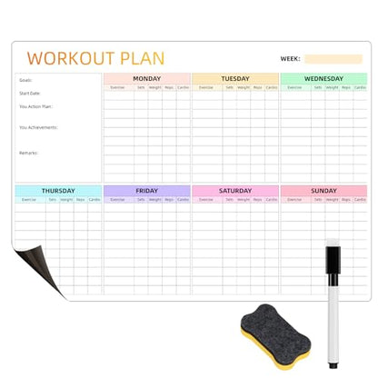 Workout Plan Dry Erase Magnetic Whiteboard for Refrigerator-Weekly Fitness Tracker Gym Exercise Tracker Schedules and Checklists - size: Small