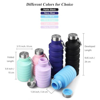Nefeeko Collapsible Water Bottle, 27oz Reuseable BPA Free Silicone Foldable Portable Leak Proof Sports Water Bottle with Carabiner for Travel Gym Camping Hiking - color: Black-27oz