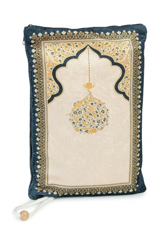 ihvan online Muslim Prayer Rug with Portable Elegant Fabric Bag, Janamaz, Sajadah, Soft Islamic Prayers Rug, Islamic Gifts for Eid Ramadan, Travel Prayer Carpet Mat, Yellow - color: Yellow