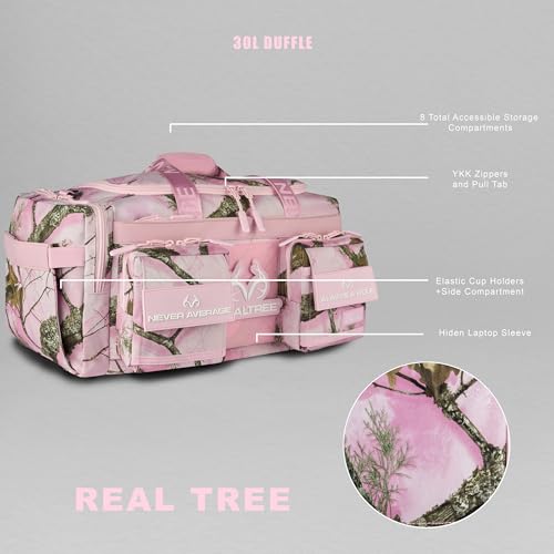 WOLFpak 30L Perfect Duffle Bag (Realtree APX Flushing Pink) Tactical Gym Bag Hardshell Base 1000D Waterproof Travel Carry On with Shoe Compartment, Dual Cup Holders, Laptop Sleeve & Molle Straps - color: Realtree APX Flushing Pink