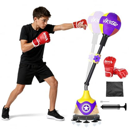 Punching Bag with Stand for Youth & Adults - Reflex Bag with Suction Cup，for Training Boxing Equipment &Fitness Set，Home Gym Equipment - color: Multicolour