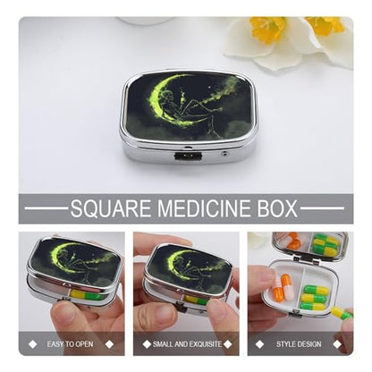 Metal 2 Compartment Pill Organizer Travel Friendly Portable Compact Pill Box Cute Pill Case to Hold Vitamins,Fish Oil,Supplements,Meds,Tablet for Purse,Pocket. (The Skeleton on the Moon) - color: The Skeleton on the Moon