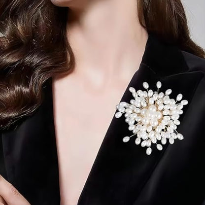 Large Flower Pearl Brooches for Women Fashion White Cluster Pearls Brooch Lapel Pins Fun Formal Dress Clothes Costume Pin Chunky Floral Jewelry Gift - color: Pearl2