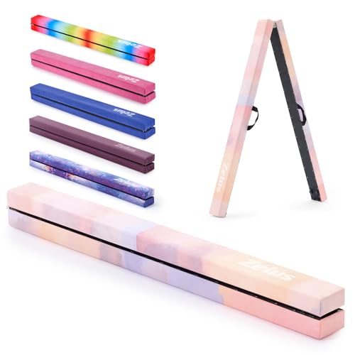 ZELUS 8' Folding Gymnastics Balance Beam, Floor Balance Beam w/Carry Handles Anti-Slip Base for Kids, Beginners & Professional Gymnasts - color: PinkPurple