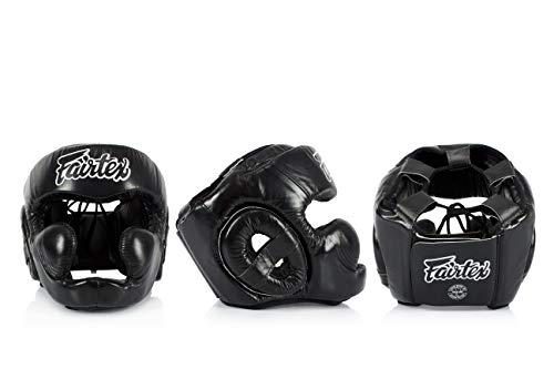 Fairtex Muay Thai & Boxing Headgear | Protective Sparring Head Guard with Adjustable Straps, Multi-Layer Padding, Enhanced Vision & Coverage - color: HG13 Black Lace-up, size: Large
