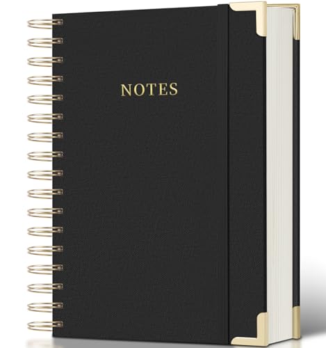 Spiral Notebook Journal, 328 Pages Linen Hardcover College Ruled Notebook, Lined Thick Journals for Women Men, A5 Thick Spiral Journal for Writing, 100GSM Paper, Cute Notebooks for Work School - color: B-Black, size: A5(5.8INCH×8.3INCH)