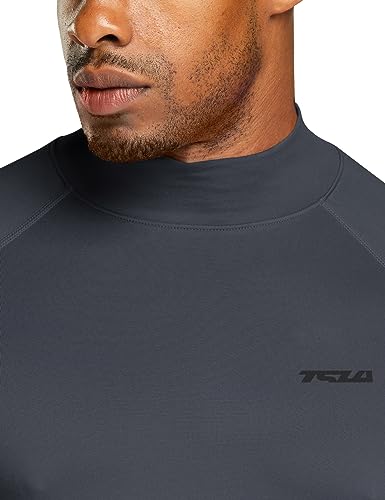 TSLA Men's Thermal Long Sleeve Compression Shirts, Mock/Turtleneck Winter Sports Running Base Layer Top - color: 2pack Black, Red/Charcoal, size: X-Small