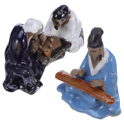Miniature Bonsai Ornaments 2Pcs - Asian Chess and Music Themed Fish Tank Decorations Ceramic Aquarium Decor Figurines for Desktop and Garden Landscape