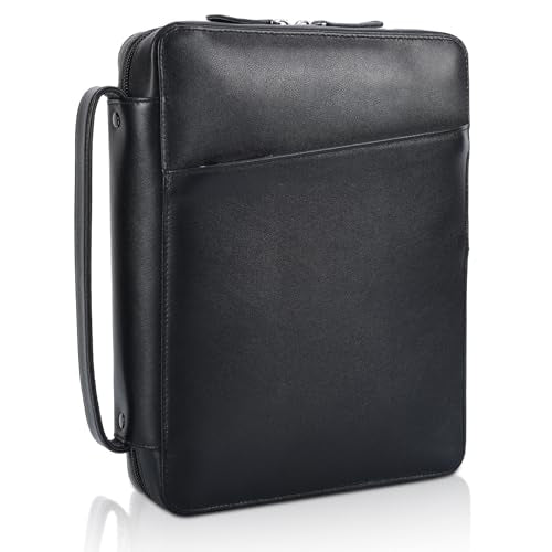 Polare Napa Leather Bible Cover Church Bag Carrying Book Case - color: Black