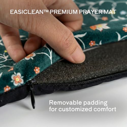 TAKVA EasiClean™ 실내 기도 매트 | 로열 컬렉션 (COMFITPLUS, 로열 에메랄드) 패딩 메모리 폼 기도 러그, 무슬림, 이슬람 기도 러그