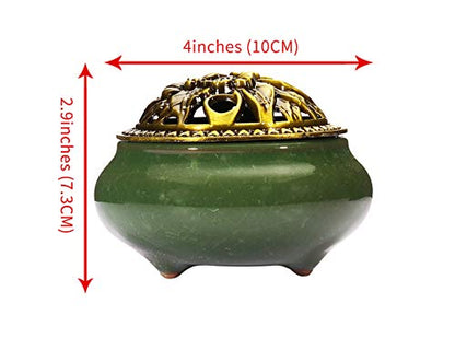 Miupoo Stick Incense Burner and Cone Incense Holder with Brass Incense Stick Holder Ceramic Ash Catcher (Dark Green) - color: Dark Green