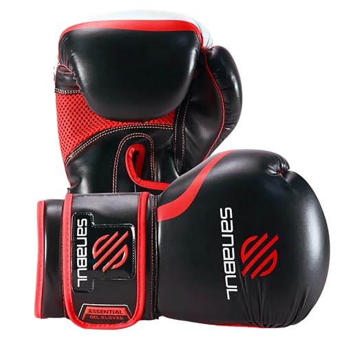 Sanabul Essential Gel Boxing Gloves for Men & Women, Kickboxing MMA, Muay Thai Gloves and Heavy Bag Training Punching & Sparring - color: Black/Red, size: 8 oz