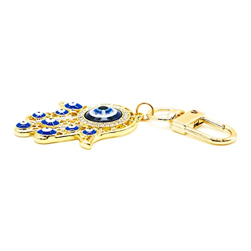 Evil Eye Keychain Hamsa Hand keychain Protection Charm for Men Women Car Key Ring Bag Purse Accessories - color: Gold Eyes