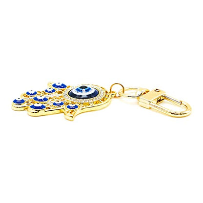 Evil Eye Keychain Hamsa Hand keychain Protection Charm for Men Women Car Key Ring Bag Purse Accessories - color: Gold Eyes