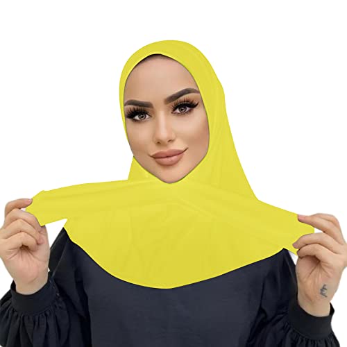 Suillty Fashion Muslim Hijab for Women Instant Snap Fastener Hijab Inner Cap Full Cover Head Wraps Scarf Islam Turban Caps - color: Yellow