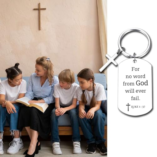 GiftYou Inspirational Scripture Metal Key Chains with Cross Pendant - Bible Verse Keychain Religious Gift for Christian - color: Luke 1:37