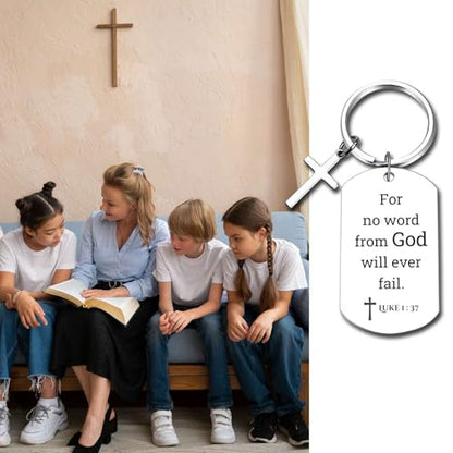 GiftYou Inspirational Scripture Metal Key Chains with Cross Pendant - Bible Verse Keychain Religious Gift for Christian - color: Luke 1:37