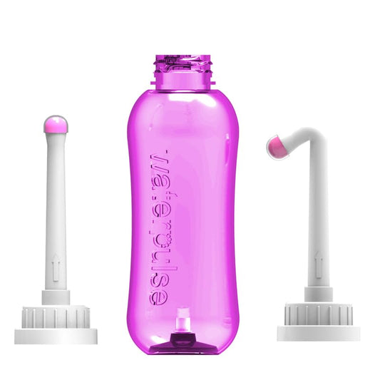 Travel Bidet iBzera Portable Handheld Bidet Bottle - Bathroom Toilet Bidet Cleaner Bottom Spray Wiper Personal Hygiene Refresher Peri Bottle for Home Hotel Office Vacation (17oz / 500ml) (Violet+)