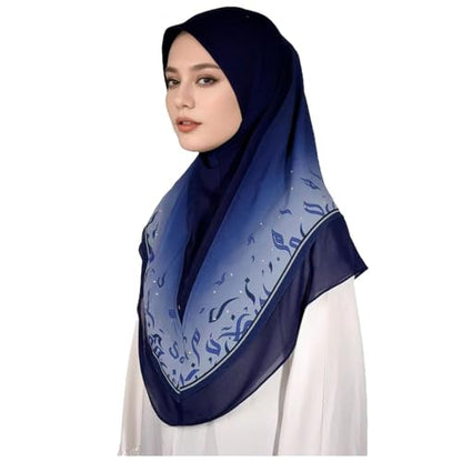 Ready To Wear Instant Hijab For Women Chiffon Hijabs Islamic Abaya Turban Muslim Slip-On Khimar Floral Hijab Scarf - color: 9# Navy