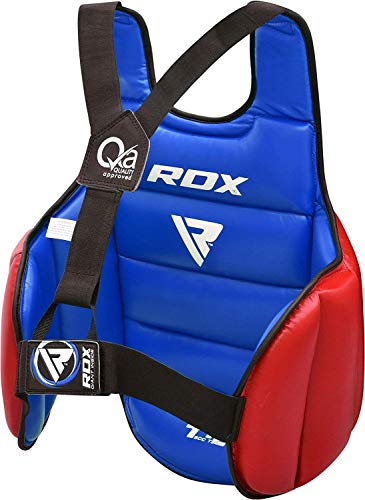 RDX Boxing Body Protector Reversible, Kickboxing MMA Muay Thai Chest Guard, Sparring Training Heavy Punching, Adjustable Shield, Martial Arts Upper Belly Protection Pad, Taekwondo TKD Vest - color: RED, size: Large-X-Large