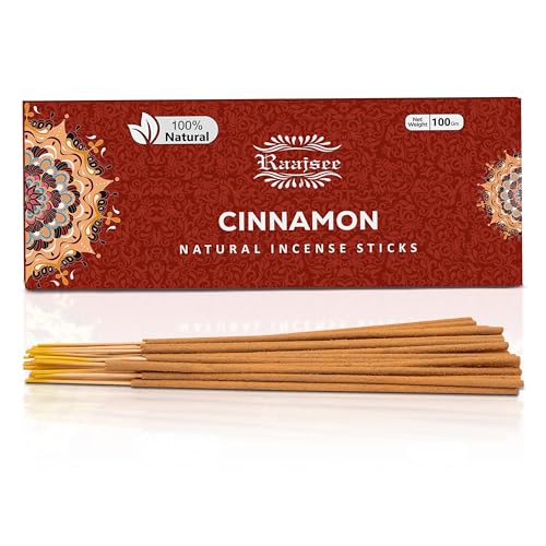 Raajsee Cinnamon Incense Sticks 100gm, Charcoal Free - !00% Natural - Organic Non-Toxic Insence Sticks, Inscents Made with Upcycled Flowers, Meditation Gifts – Spiritual Cleansing - color: Cinnamon