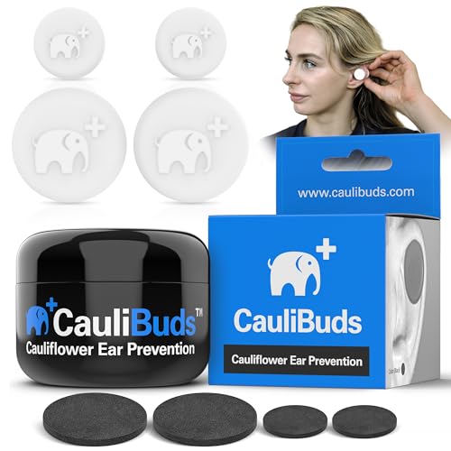 CauliBuds™ Cauliflower Ear Magnet - Premium Silicone Ear Magnets Cauliflower Ear - Pressure Earrings Magnetic Ears - Treatment in BJJ, Wrestling, MMA, & Rugby - Cauliflower Ear Draining Kit (White) - color: White