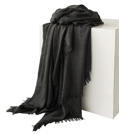Women Summer Scarfs Large Long Lightweight Linen Beach Gauze Shawl Wrap 75”×40” - color: Dark Grey