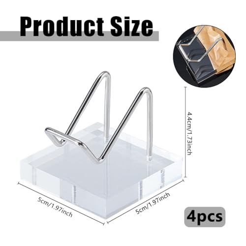 DICOSMETIC 4Pcs Crystal Display Stand Metal Arm Display Stand Acrylic Stainless Steel Easel Stands Stone Rock Holder Metal Displaying Holder with Clear Bases for Gemstone Agate Mineral