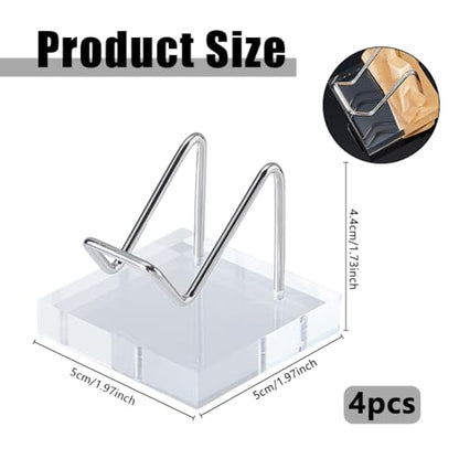 DICOSMETIC 4Pcs Crystal Display Stand Metal Arm Display Stand Acrylic Stainless Steel Easel Stands Stone Rock Holder Metal Displaying Holder with Clear Bases for Gemstone Agate Mineral