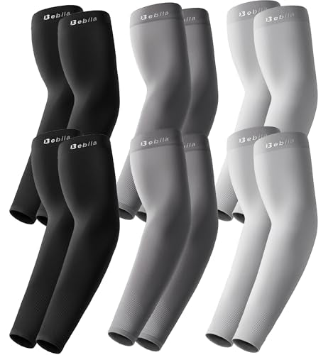 Bebila Arm Sleeves for Men Women, UV Sun Protection Cooling Compression Outdoor - color: Black+light Grey+dark Grey, size: Large