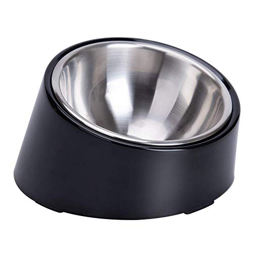 SUPERDESIGN Anti-Vomiting 15° Slanted Pet Bowl, M/1 Cup, Black | 15° Tilted, Anti-Vomit & Neck Relief, Non-Slip Base, Detachable Stainless Steel Liner, Dishwasher Safe, for Cats & Dogs - color: Dark Black, size: M/1 Cup