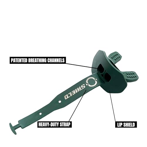 O Shield Striker Football Lip Guard with Permanent Strap | Football Lip Guard with Permanent Strap — Front Teeth, Lip, and Full Bite-Surface Coverage, No-Boil Ready Fit - color: Dark Green