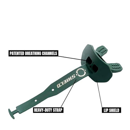 O Shield Striker Football Lip Guard with Permanent Strap | Football Lip Guard with Permanent Strap — Front Teeth, Lip, and Full Bite-Surface Coverage, No-Boil Ready Fit - color: Dark Green