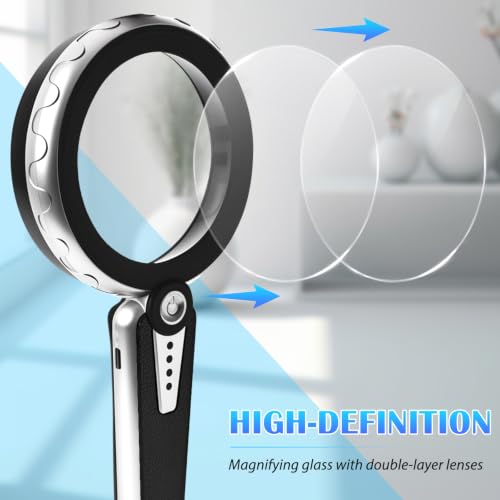 45X Magnifying Glass with Light, 4.6-Inch 1200mAh USB Rechargeable, 6 Color Modes for Low Vision Seniors, Reading, Jewelry & Coin Appraisal - Black Silver - color: Black-silver
