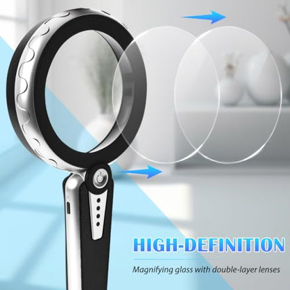 45X Magnifying Glass with Light, 4.6-Inch 1200mAh USB Rechargeable, 6 Color Modes for Low Vision Seniors, Reading, Jewelry & Coin Appraisal - Black Silver - color: Black-silver