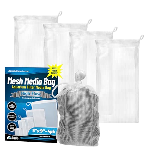Aquatic Experts High Flow Filter Media Bag - Durable Filter Bags for Fish Tank, Secure Aquarium Media Bag with Drawstring, Media Bags for Aquarium and Pond, High Flow (White), 5" x 9" - 4 Pack - size: 5” x 9” – 4 pack