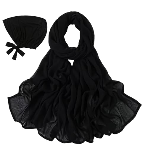 Modal Cotton Hijab Scarf for Women with Undercap Set - color: Black