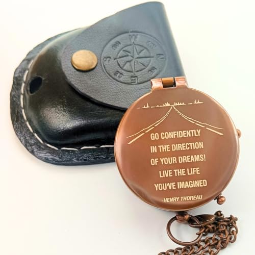 Joshua 1:9 Graduation Gifts for Him 2026 – Engraved Brass Pocket Compass for Son or Grandson – Proud of You Graduation Keepsake, High School or College Graduate Gift with Leather Case - style: Go Confidently & Road Engraved Compass