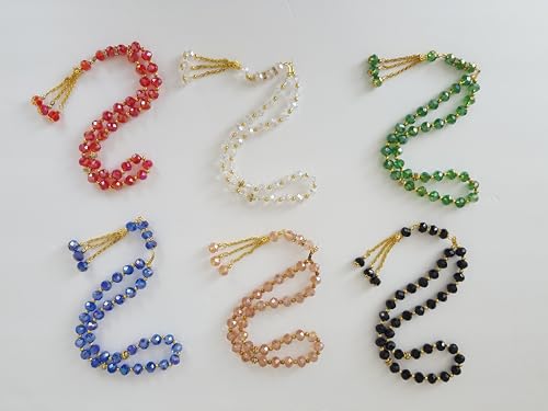 6 Pack Tasbih Prayer 33ct Worry Beads Misbaha Islamic Gift Ramadan Gift Eid Gift Allah Rosary Bulk Islamic Crystal Prayer Beads(6)