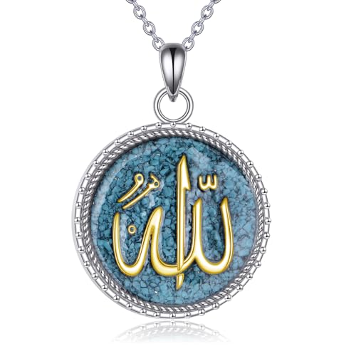 Sterling Silver Islamic Necklace Religious Muslim Pendant Islamic Jewelry Gifts for Men Women - style: Allah-Gold2