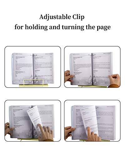 MSDADA Desk Book Stand Metal Reading Rest Book Holder Adjustable Cookbook Documents Holder Portable Sturdy Bookstands for Recipes Textbooks Tablet Music Books with Page Clips (Light Yellow) - color: Light Yellow