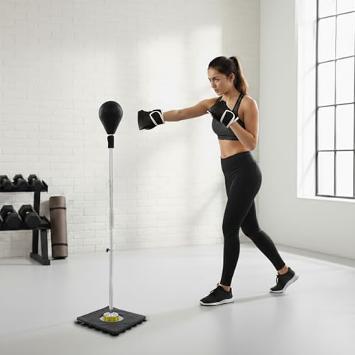 Reflex Speed Punching Bag with Stand, Height Adjustable Suction Cup Base Boxing Training Ball, Free Standing Speed Reflex Bag for Adults Teens, Home Gym Fitness Stress Relief