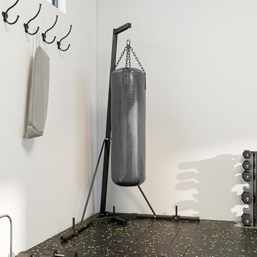 Soozier Foldable Punch Bag Stand, Height Adjustable Heavy Bag Stand with Weighted Base, Free Standing for Home Gym, Stand Only