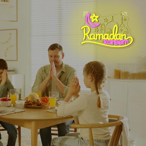 Ramadan Kareem Neon Sign for Wall Decor Dimmable Islamic Mubarak Led Neon Lights Muslim Moon Star LED Signs for Bedroom Religious Church Home Prayer Party Mosque Decoration Gifts - style: Ramadan Kareem