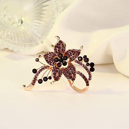 Crystal Pearl Flower Brooches Pins Fashion Beautiful Created Rhinestone Floral Brooch Good Idea for Party Dance Wedding Banquet for Elegant Women Girl - color: Plum crystal flower brooch