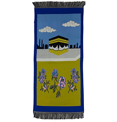 Modefa Turkish Islamic Prayer Rug - Thin Praying Carpet for Boys and Girls - Small Child Size Muslim Prayer Mat for Young Kids - Ramadan or Eid Gift - Floral (Floral KB Blue & Yellow)